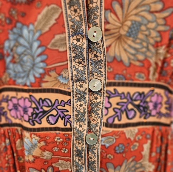 Bali Rattan Red Floral Kimono Maxi Dress Boho Peasant Size Medium‎ Women's - Picture 7 of 10